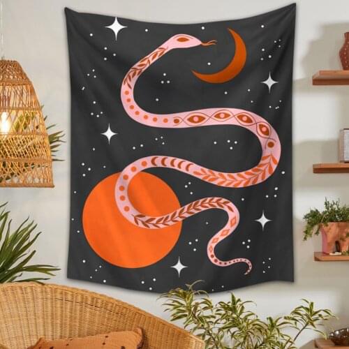Home Sun Moon Snake Tapestry Wall Hanging Black Abstract Art Tapestries Living Room Bedroom Dorm Decoration Wall Tapestry Mural