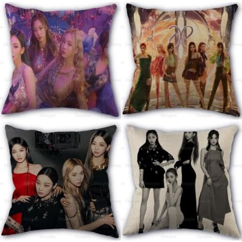 KPOP Aespa Pillowcase Linen Cotton Fabric Pillowcases Wedding Pillow Cover Home Decorative 45x45cm One Side Not Fade 0512