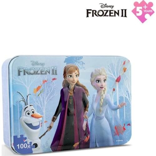 Disney Genuine Frozen 2 Iron Box Puzzle Ice Snow Aisha Wooden Toy 100 Piece Plane Puzzle