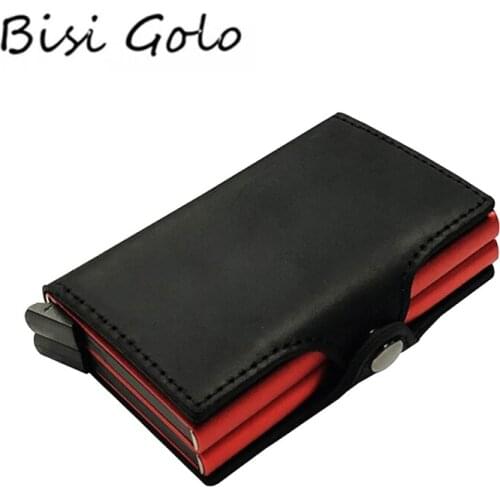 BISI GORO Business RFID Card Holder Women Men Genuine Leather Metal Wallet Case Card ID Holders New RFID Automatic Credit Wallet