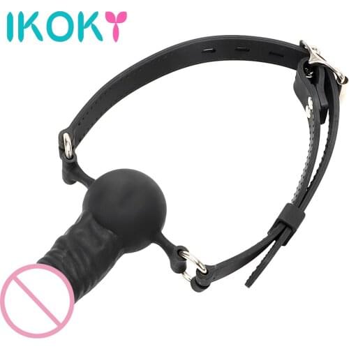 IKOKY Fetish Penis Gag SM Bondage Erotic Toys Slave Oral Fixation with Locking Buckles Sex Toys for Couples Dildo Mouth Gag