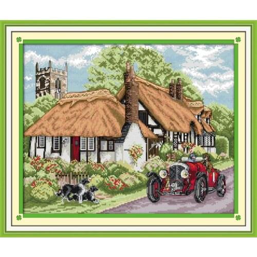 Joy Sunday Wholesale Beautiful Home Cross Stitch Pattern Print Needlework Set For Embroidery Goods Landscape Decor Cotton Fabric