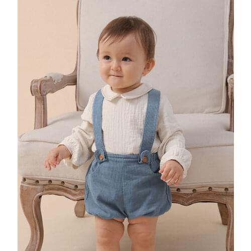 Spanish Baby Clothes Set for Girls Boys 2021 Newborn Infant Cotton Linen Blouse with Shorts Suits Long Sleeve Shirt Top Outfit