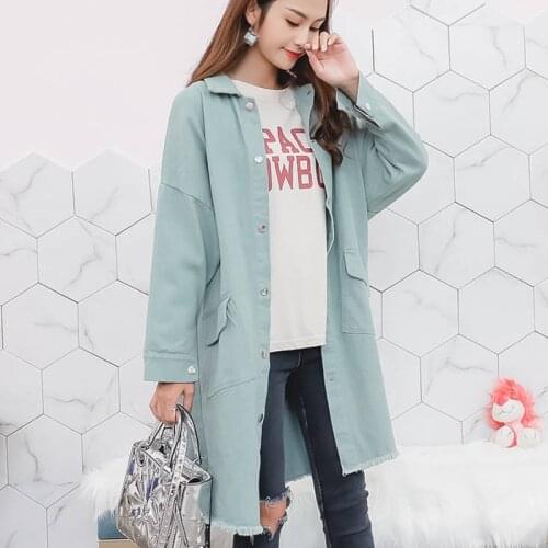 Denim Shirt Coat Womens 2021 Spring Autumn New Korean Version Loose Casual Large Size Medium Length Windbreaker Fashion Jacket