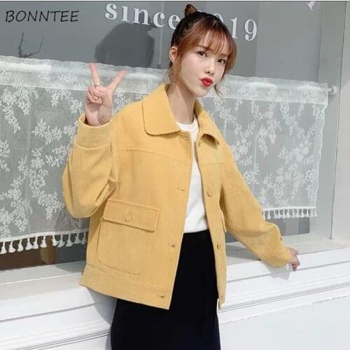 Basic Jackets Women Corduroy Long Sleeve Casual Crop Baggy Korean Style Fashion All-match Outwear Elegant Office Lady Spring Ins