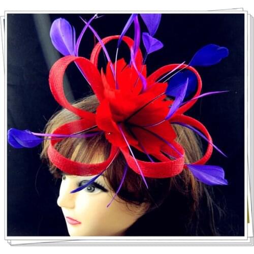 Red With Purple Color Fasinctor Hats Very Nice Bridal Hair Accessories Women Party Hats Elegant Ladies Fashion Headdress FS24