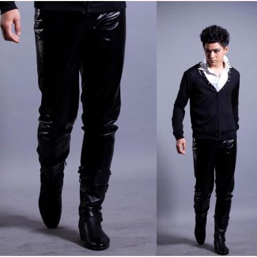 Stage personality men leater pants pant men feet trousers singer dance rock fashion pantalon homme street star style black