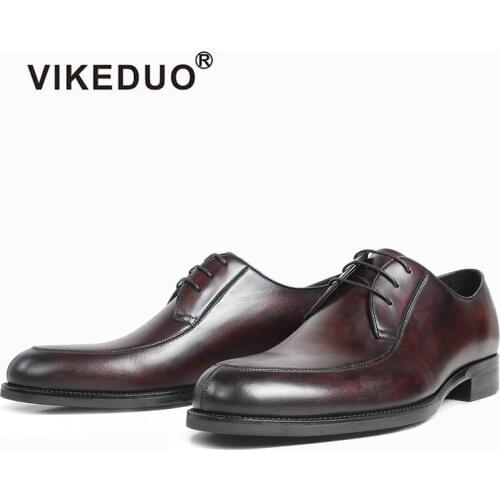 VIKEDUO Brown Spot Dyeing Mens Dress Shoes Casual Leather Shoes Men Patina Handmade Wedding Office Mans Footwear Zapato Hombre