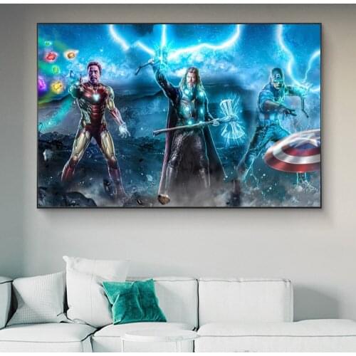 Marvel Movie Wall Art Canvas Painting Avengers Endgame Thanos Infinity Stones Nordic Posters and Prints Pictures for Room Decor