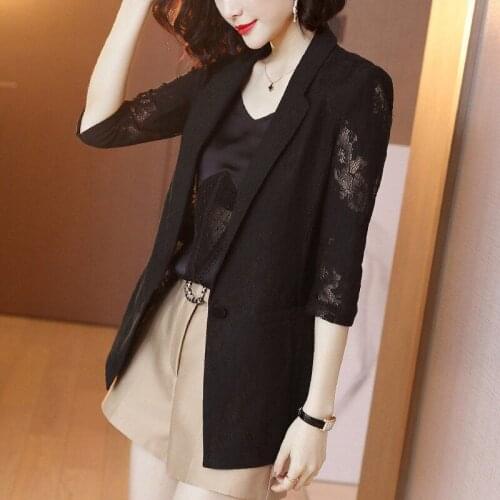 2021 New Fashion Business Interview Suits Women Work Office Ladies 3/4 Sleeve Casual Blazer Black Plus Size Work-wear X250