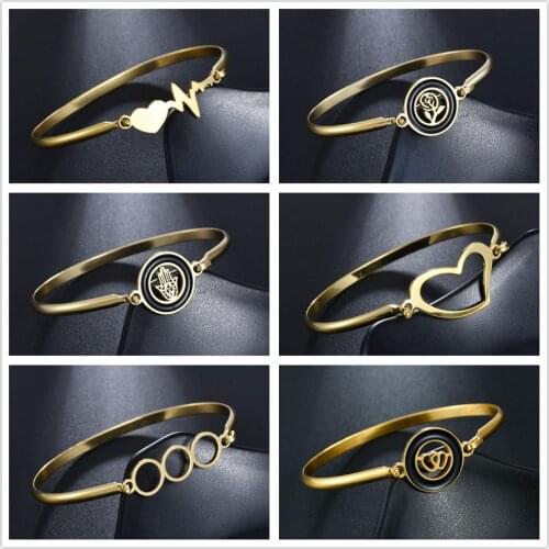 New Fashion Classic Womens Bangles For Women Gold Palm Flower Heartbeat Double Heart Bracelet Cuff Simple Trendy Jewelry