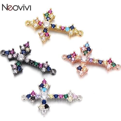 Neovivi Colorful Zircon Bead Cross Charm for Jewelry Making Women Men Handcraft Bracelet Necklace DIY CZ Charms Spacer Connector