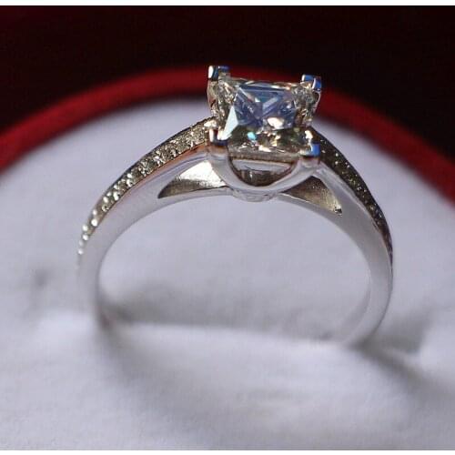 Genuine Brand Princess Jewelry Sterling Silver 1CT Micro Paved Engagement Luxury Star Princess Diamond Ring White Gold Plated