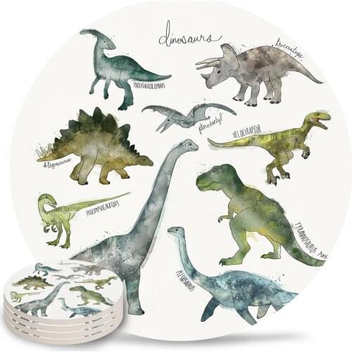 Dinosaurs Coasters Waterproof Tea Cup Mat Christmas Home Decor Coffee Table Decor Ceramic Coasters