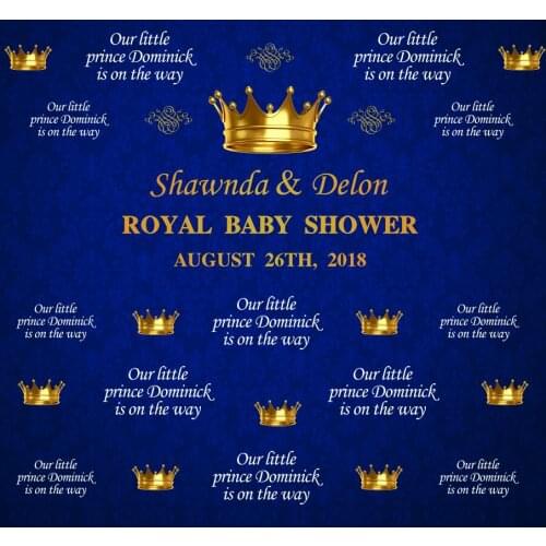 Custom Royal Blue Gold Little Prince Crown Baby Shower background polyester or Vinyl cloth Computer print birthday backdrop