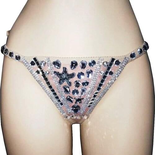 Sexy Panties Sparkling Sequins Rhinestones Lacing Thong Nightclub Dance Show Wear Stage Outfit Showgirl Costume Performance Suit