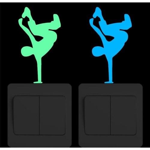 Breakdance Dance Boy Luminous Switch Sticker Glow in the Dark Fashion Sport Wall Sticker Child Kids Children Bedroom Home Decor