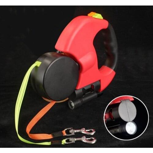 Large pet dog traction rope walking traction rope dog traction rope double head automatic telescopic lighting traction