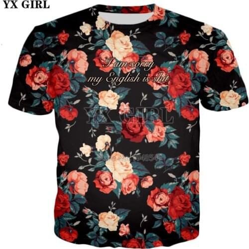 YX GIRL 2018 summer New Fashion 3d t-shirt flowers Rose/Peony Print Retro Style T shirts Men/Women Casual Cool Tee shirts