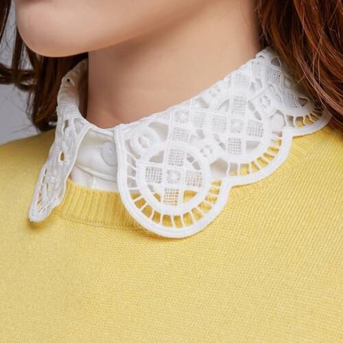 Linbaiway Black White Hollow Out Floral Lace Fake Collar for Women Shirt Detachable Lapel Blouse Tops Female False Collars