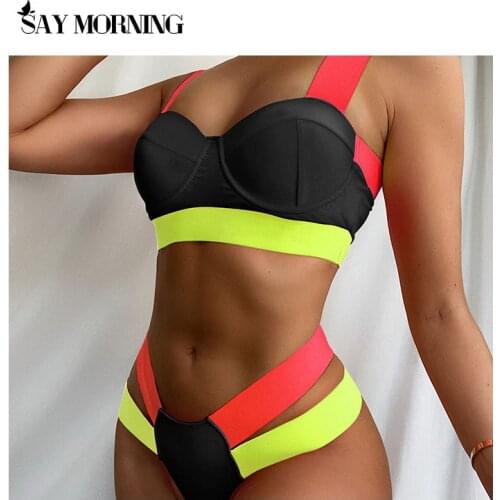 SAY MORNING 2021 New Sexy Bikini Black Push Up Swimsuit Women Swimwear Splicing Bathing Suit Beach Swimming Suit