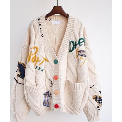 NEW Embroidery Women Korean Casual Long Sweater Cardigan Soft Comfortable Loose Long Sleeve Female Knitted Outwear Fashion lazy