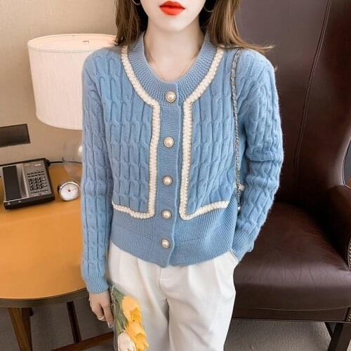 Knitted Womens Pullover Autumn Womens Korean Harajuku Style Contrast Button Top Daily Wear Knitted Jacket Short En