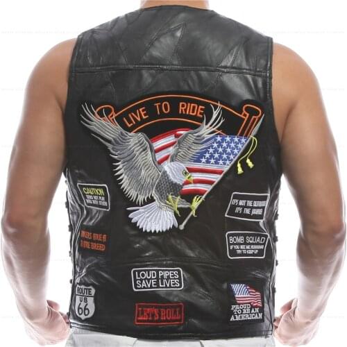 Vest Leather Men Embroidery Waistcoat Halley Motorcycle Riding Punk Hip hop Sheep skin Wind proof warmth retention Ventilation