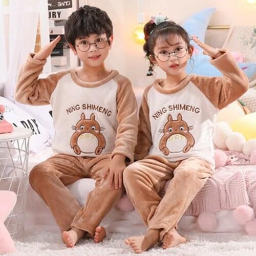 Winter Flannel Childrens Pajamas Sets Boy Girl Cartoon Sleepwear Long-sleeved+Pant Clothes Suit Baby Pijamas Child Pyjamas Kids