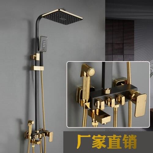 Gold black thermostatic shower all copper shower set home four gear flower is aspersed pressurization cudgel in flower