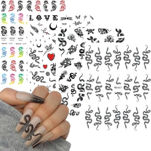 1pcs Butterfly Dragon Snake Nail Stickers Colorful Gold Black White Manicure Slider 3D Transfer Decals Nail Art Decorations