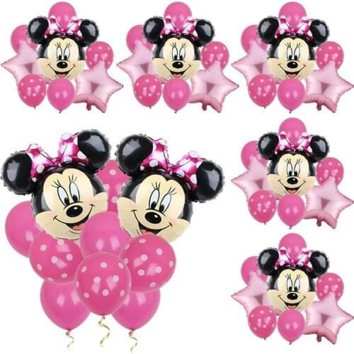 13Pcs Mickey Minnie Mouse Party Balloons Set 12inch Wave Point Latex Balloons Kids Birthday Party Baby Shower Decor Supplies