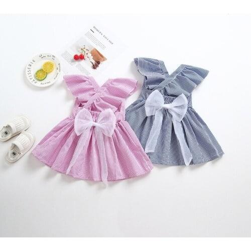 2020 summer baby girl cute dress children clothing princess backless big bow striped dress for kids toddler summer dress
