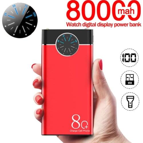 80000mAh Portable Power Bank Indoor/Outdoor Fast Charging Roulette Display with LED Light 2USB Port PoverBank for Xiaomi Samsung
