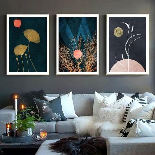 Abstract Golden Leaves Plant Moonshine Dancers Picture Wall Poster Modern Canvas Print Painting Art Living Room Unique Decor