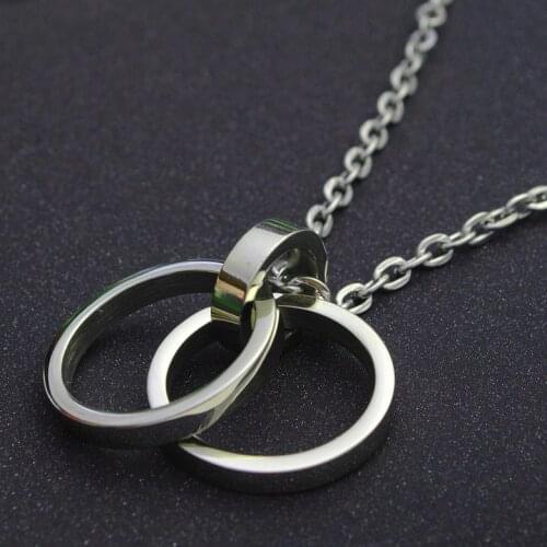 Semitree Stainless Steel Women Men Double Circle Pendant Necklace Charm Link Chain for Women Men Lover Jewelry Accessories Gifts