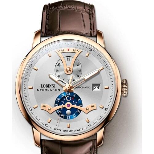 LOBINNI luxury brand mens watches,men automatic watch self wind mechanical wristwatch 50m waterproof Switzerland clock sapphire
