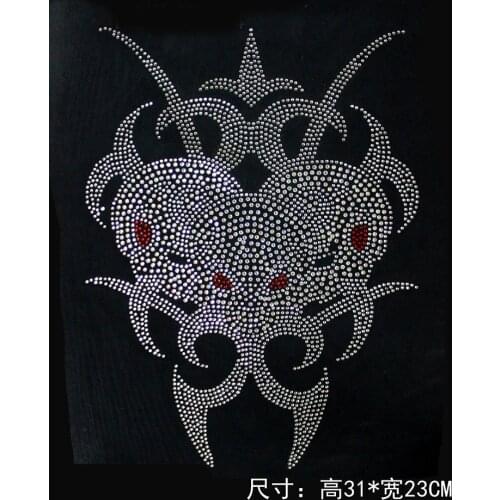 2pc/lot skull head hot fix rhinestone strass iron hot fix rhinestone transfer motifs iron on rhinestone patches