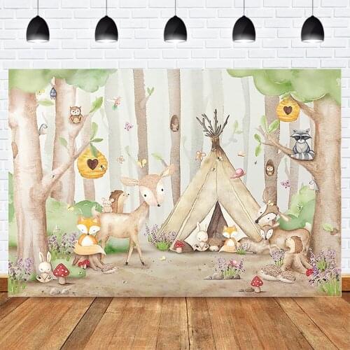 Jungle Safari Themed Birthday Party Backdrop Photocall Wild Forest Animals Children Portrait Photo Background Wild One Birthday