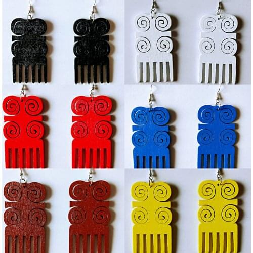 E244 African Women Comb Wood Earrings For Pick Gift Wooden Jewelry