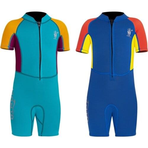 Boys 2.5mm Shorty Wetsuit Girls, Short Sleeve One-piece Warm Diving Suit Front Zip Warm Swimsuit for norkeling Surfing Swimming