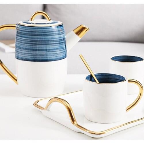 Nordic ceramic creative coffee cup set restaurant family living room afternoon tea set flower tea cup kettle