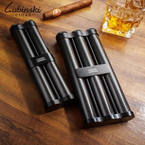 LUBINSKI High Grade Carbon Fiber Cigar Tube Hydrating Holder Case with Humidifier for 2/3 Cigars of 50 Ringage For Cohiba