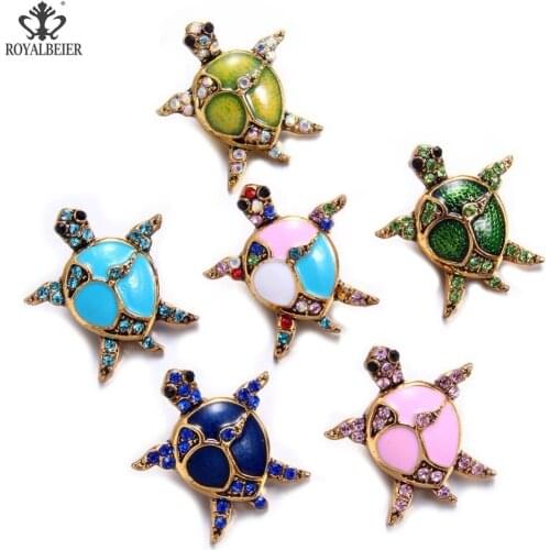 RoyalBeier Tortoise Snap Button Wth Rhinestone Elk Metal Snap Button 18mm Colorful DIY Charms For Snap Bracelet Jewelry