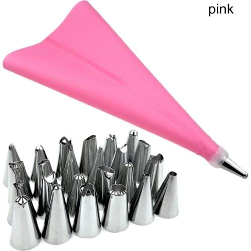 Reusable Silicone 24 Nozzle Set Pastry Bag Baking Accessories Food Grade DIY Icing Piping Cream Cake Decorating Tools 26Pcs