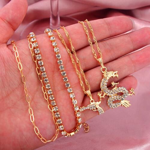 Multilayer Golden Vintage Dragon Pendant Necklaces For Women Butterfly Portrait Coin Letter Chokers Necklace Statement Jewelry