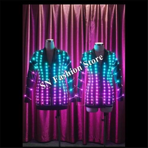 TC-101 Led luminous mens led jacket performance party clothes ballroom programmable dance costumes led colorful light satge suit