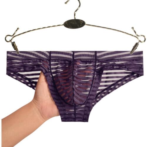 Mens mesh transparent striped underwear thin ice silk low waist sexy breathable small boxer youth ropa interior hombre underware