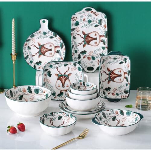 Elk Japanese Dishes Set Household Creative Nordic Ceramic Dishes Tableware Tableware Good-Looking Plate Rice Bowl