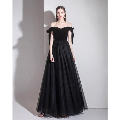 New Black Velvet Celebrity Dresses Off Shoulder Sexy Backless Tulle Long Exquisite Red Carpet Banquet Wedding Prom Evening Gowns